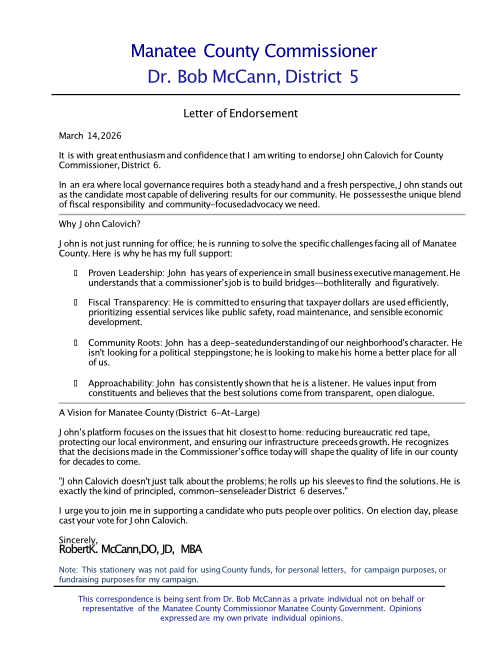 Dr. Bob McCann Endorsement